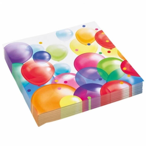 60x Feestelijke servetten met ballonnenopdruk papier 33 x 33 cm - Feestservetten