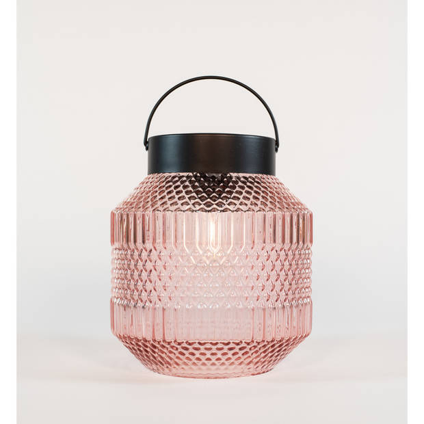 Anna Collection Tuin lantaarn Julia - Solar - zwart/roze - D16 x H16 cm - LED buitenverlichting - Lantaarns