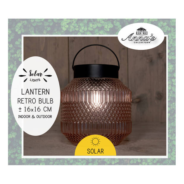 Anna Collection Tuin lantaarn Julia - Solar - zwart/roze - D16 x H16 cm - LED buitenverlichting - Lantaarns