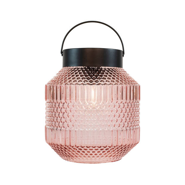 Anna Collection Tuin lantaarn Julia - Solar - zwart/roze - D16 x H16 cm - LED buitenverlichting - Lantaarns