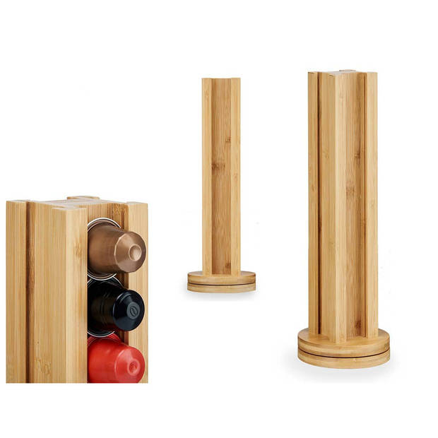 Arte R. Koffie cup/capsule houder/dispenser - bamboe hout - voor 20 cups - D11 x H30 cm - Koffiecuphouders