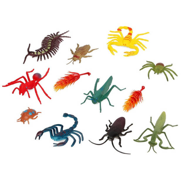 Speelgoed insecten dieren speelfiguren - set 12x stuks - kunststof - tussen 3-6 cm - kleuren mix - Speelfigurenset