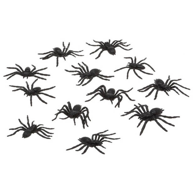 Speelgoed insecten figuren - Spinnen - set 12x stuks - kunststof - 3 x 6 cm - zwart - nep/namaak - Speelfigurenset