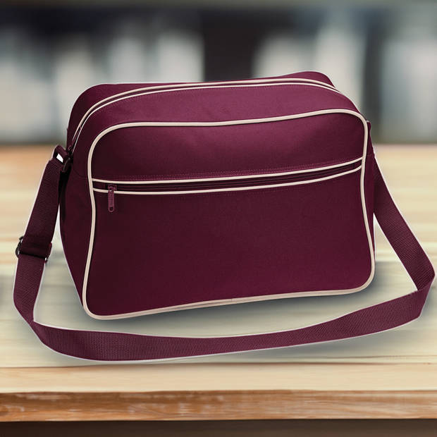 Bagbase Schoudertas Retro - bordeaux rood - polyester - met rits zakken - middelgroot - 40 x 28 x 18 cm - 18L - Schouder