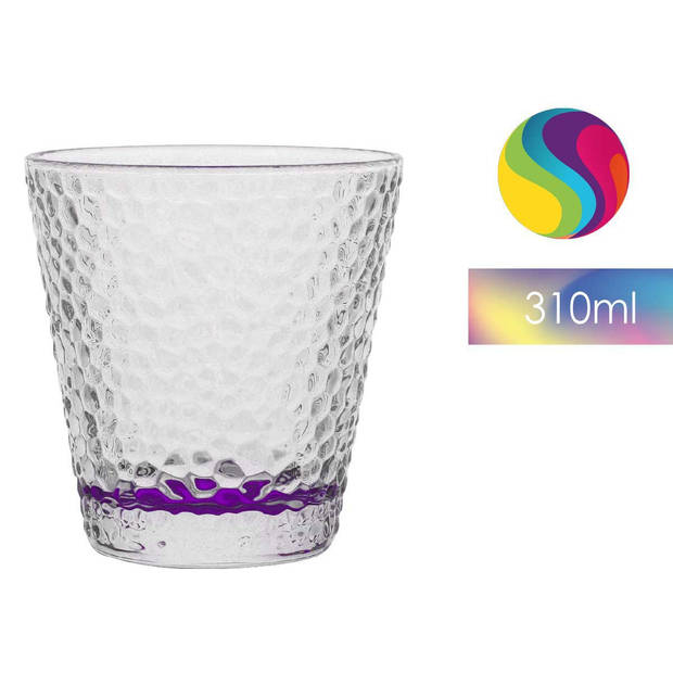 Vivalto Waterglazen/drinkglazen Colorama - 12x - transparant kleurenmix - 310 ml - 9 cm - Drinkglazen