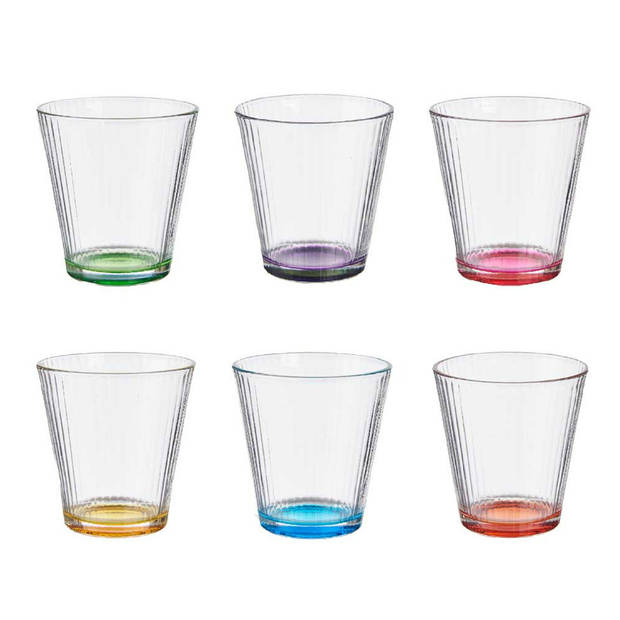 Vivalto Waterglazen/drinkglazen Colorama - 12x - transparant kleurenmix - 310 ml - 9 cm - Drinkglazen