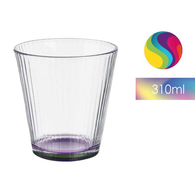 Vivalto Waterglazen/drinkglazen Colorama - 12x - transparant kleurenmix - 310 ml - 9 cm - Drinkglazen