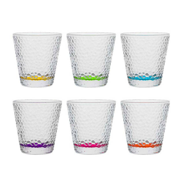 Vivalto Waterglazen/drinkglazen Colorama - 6x - transparant kleurenmix - 310 ml - 9 cm - Drinkglazen