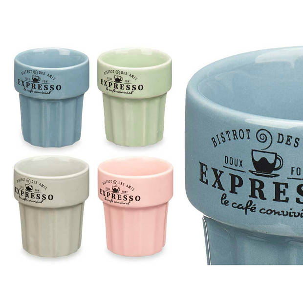 Vessia Espresso/koffie kopjes set Italia - 12x - pastel kleuren mix - 80ml - Porselein - met print - Koffie- en theeglaz