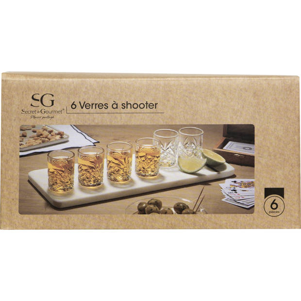 Secret de Gourmet Shotglazen Marbella - set 6x - 60 ml - glas - borrelglazen - luxe glaasjes - Shotglazen