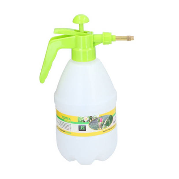 Kinzo Plantenspuit met hoge druk sproeier/sproeikop - kunststof - 2 liter - wit/groen - Plantenspuiten