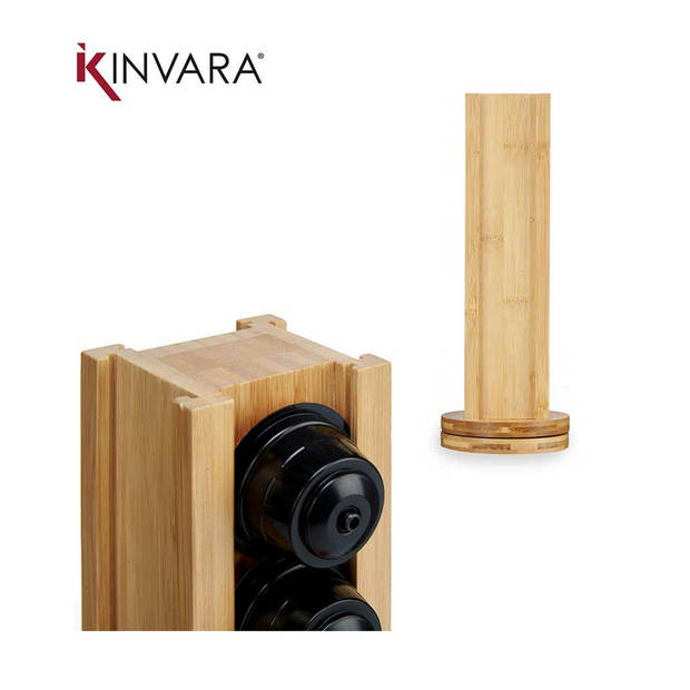 Kinvara Koffie cup/capsule houder/dispenser - bamboe hout - voor 36 cups - D11 x H34 cm - Koffiecuphouders