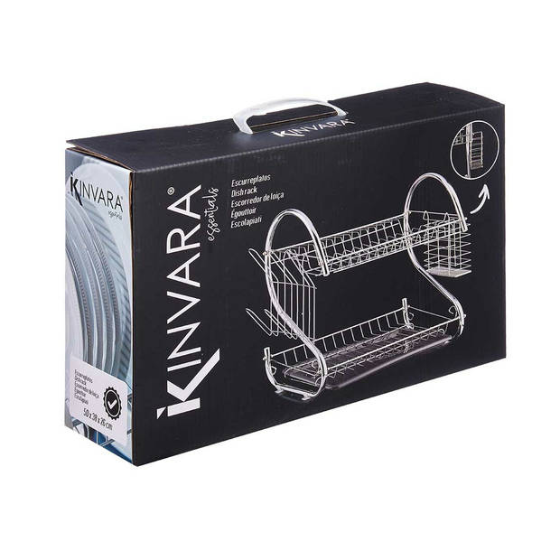 Kinvara Afwas afdruiprek 2-Laags - grijs/zilver - 41 x 12 x 26 cm - Afwasrek - chrome metaal - Afdruiprekken