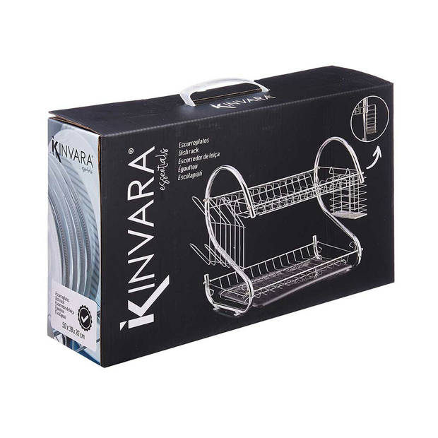 Kinvara Afwas afdruiprek 2-Laags - wit/zilver - 41 x 12 x 26 cm - Afwasrek - chrome metaal - Afdruiprekken