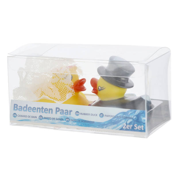 Cepewa Bruidegom en Bruid badeendjes set - rubber - 5 cm - Huwelijk/bruiloft cadeau - Trouwen - Badeendjes