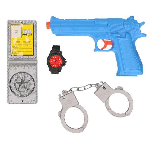 Jonotoys Politie speelgoed pistool en accessoires - kind - verkleed rollenspel - plastic - 13 cm - Speelgoedpistool