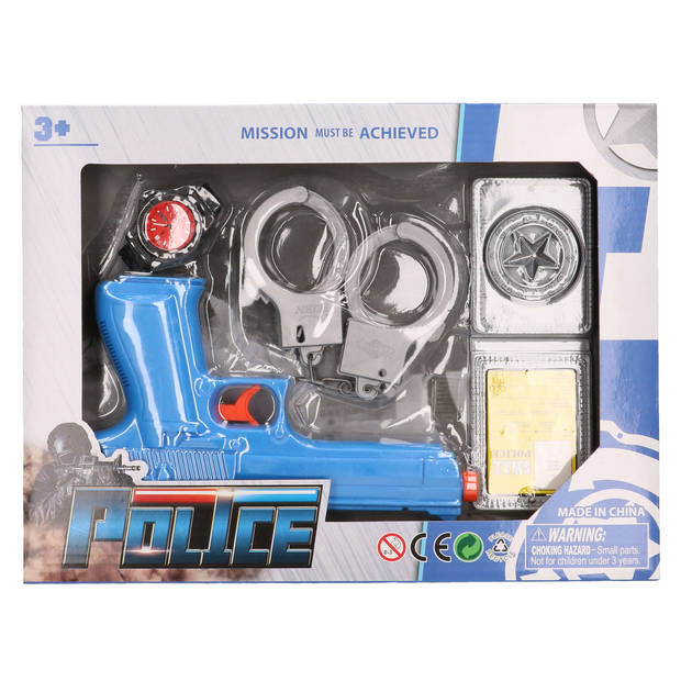 Jonotoys Politie speelgoed pistool en accessoires - kind - verkleed rollenspel - plastic - 13 cm - Speelgoedpistool