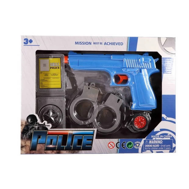 Jonotoys Politie speelgoed pistool en accessoires - kind - verkleed rollenspel - plastic - 13 cm - Speelgoedpistool