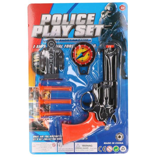 Jonotoys Politie speelgoed pistool en accessoires - kind - verkleed rollenspel - plastic - 15 cm - Speelgoedpistool