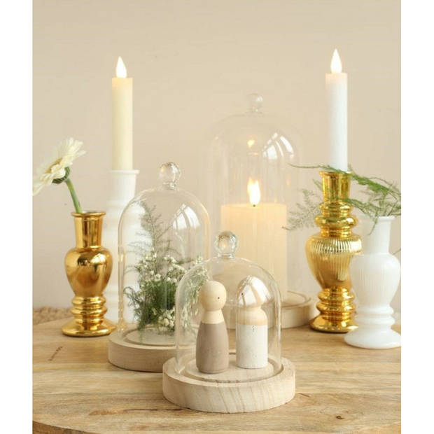 Ideas4Seasons Decoratie stolp - met sierknopje - houten plateau - D14 x H24 cm - Decoratieve stolpen