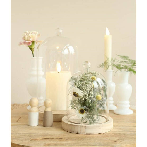 Ideas4Seasons Decoratie stolp - met sierknopje - houten plateau - D14 x H24 cm - Decoratieve stolpen