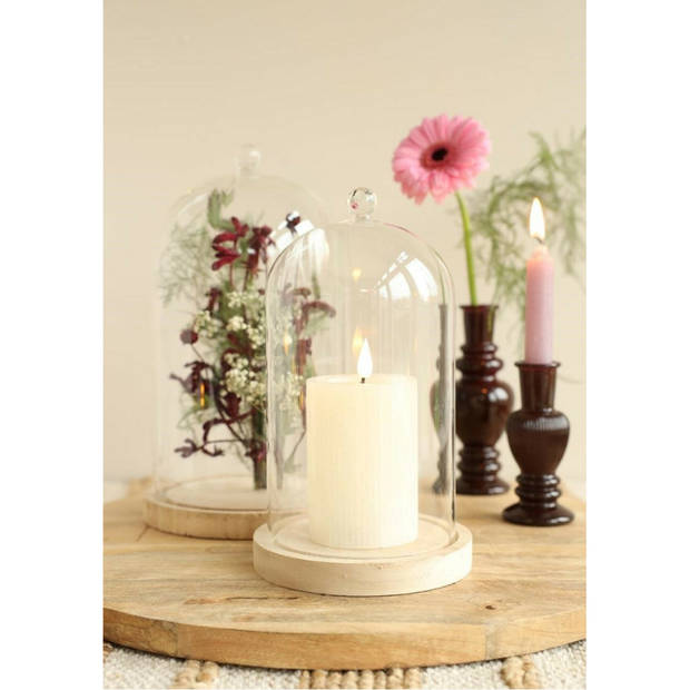 Ideas4Seasons Decoratie stolp - met sierknopje - houten plateau - D14 x H24 cm - Decoratieve stolpen