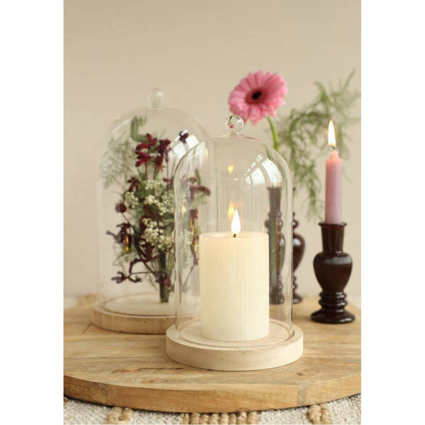 Ideas4Seasons Decoratie stolp - met sierknopje - houten plateau - D17 x H28 cm - Decoratieve stolpen