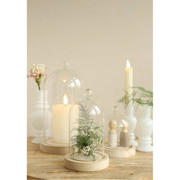 Ideas4Seasons Decoratie stolp - met sierknopje - houten plateau - D17 x H28 cm - Decoratieve stolpen