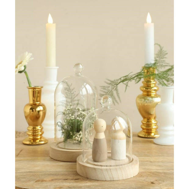 Ideas4Seasons Decoratie stolp - klein - houten plateau - D12 x H15 cm - Decoratieve stolpen