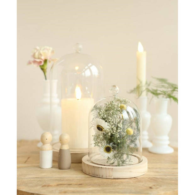 Ideas4Seasons Decoratie stolp - klein - houten plateau - D12 x H15 cm - Decoratieve stolpen