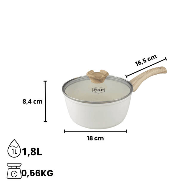 By C&P - Go Ivory Steelpan 18 cm met glazen deksel