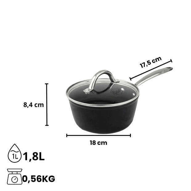 By C&P - Signature Steelpan 18 cm met glazen deksel