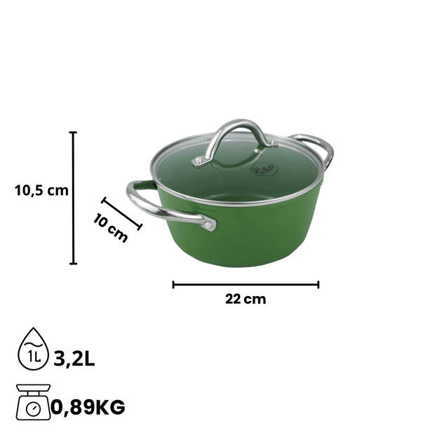 By C&P - Go Green Kookpan 22 cm met glazen deksel