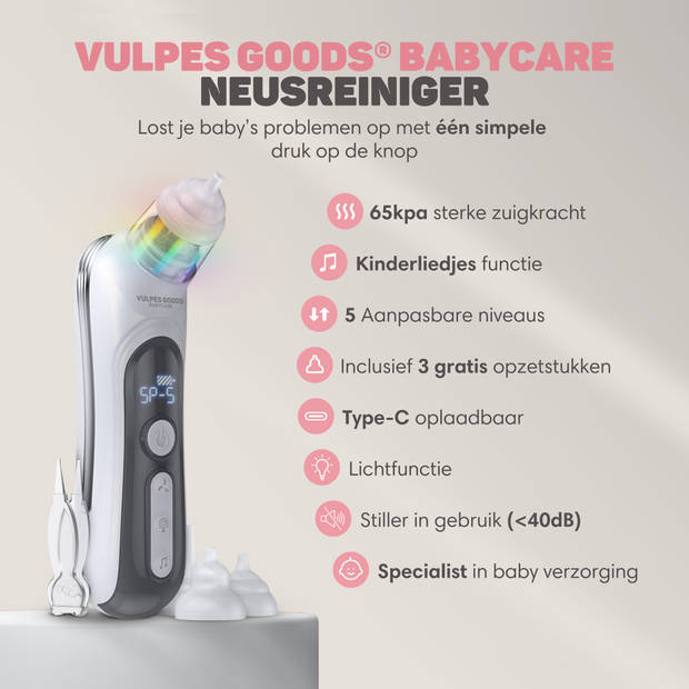 Vulpes Goods Baby Neusreiniger Elektrisch - Oplaadbaar - 5 zuigsterktes - BPA vrij