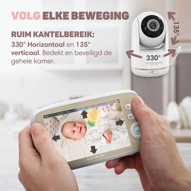 Vulpes Goods Babyfoon met Camera - 5 inch FULL HD Scherm - Wit