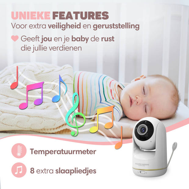 Vulpes Goods Babyfoon met Camera - 5 inch FULL HD Scherm - Wit