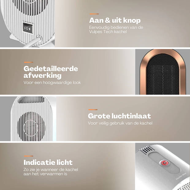 Vulpes Goods Elektrische Kachel - Ventilatorkachel - 1200W - Wit