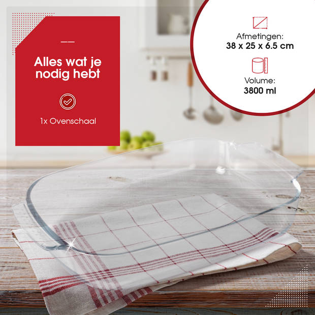 HGMD Lasagne ovenschaal 3800 ML - Glas - Rechthoekig - Ovenschotel - Vaatwasserbestendig