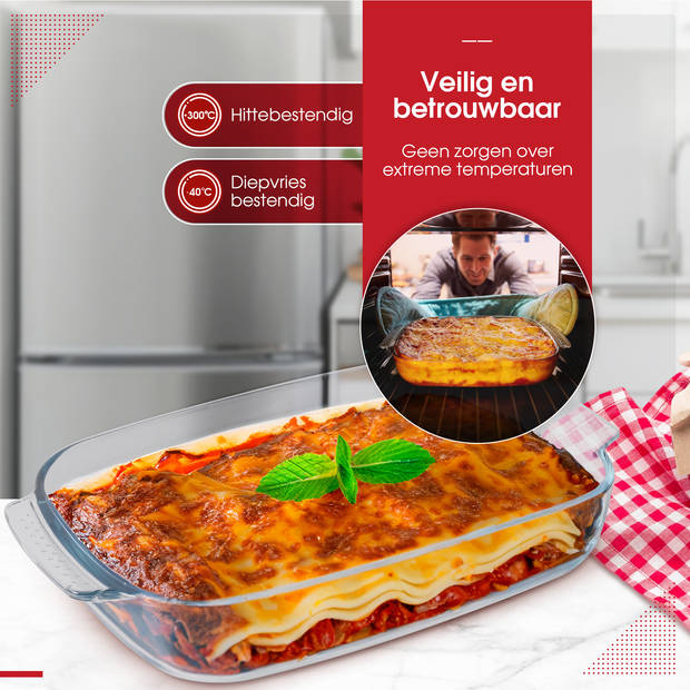 HGMD Lasagne ovenschaal 3800 ML - Glas - Rechthoekig - Ovenschotel - Vaatwasserbestendig