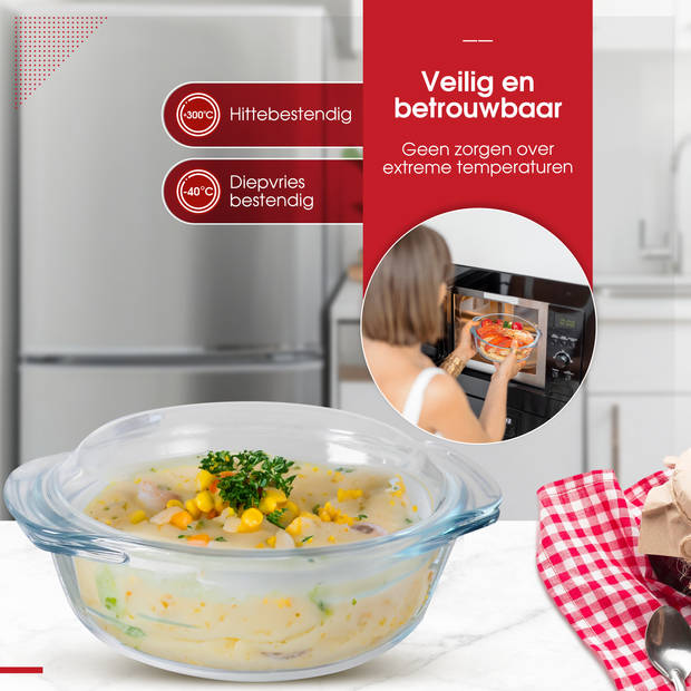 HGMD Ovenschalen set - 3 Delig - 700 ML - 1500 ML - 2000ML - Rond - Vaatwasserbestendig