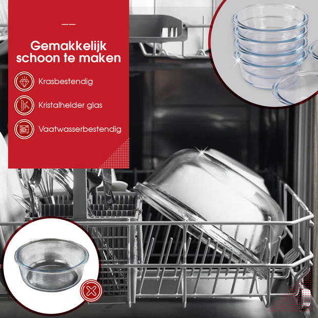 HGMD Ovenschalen Set - 6 Stuks - 370ML - Glas - Rond - Ovenschaaltjes 1 persoon - Vaatwasserbestendig