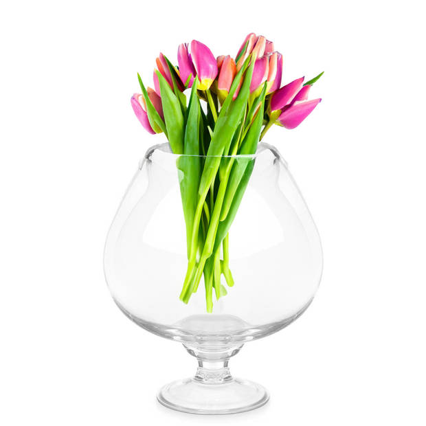 Giftdecor Bloemenvaas op voet Cognac - transparant glas - D16 x H22 cm - boeketvaas - 5 liter - Vazen