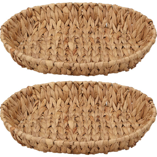 H&S Collection Broodmand - 2x - gevlochten riet - naturel - 35 x 28 x 6 cm - broodmand