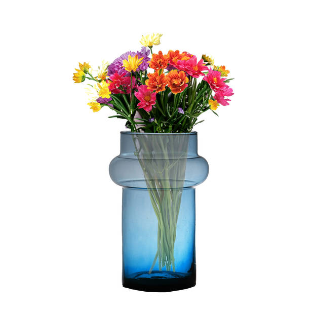 Hakbijl Glass Bloemenvaas Luna - transparant blauw - eco glas - D16 x H25 cm - cilinder vaas - Vazen