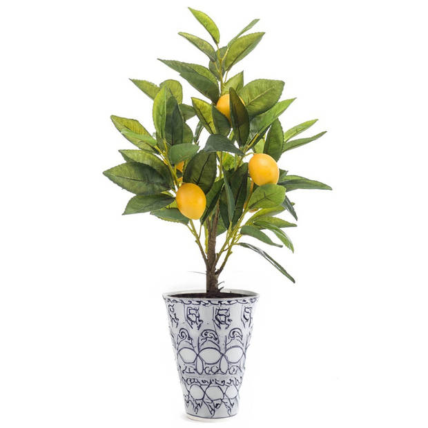 Emerald Kunstplant citrusfruit citroen boom in pot - 40 cm - geel - kunst plant met vruchten - Kunstplanten