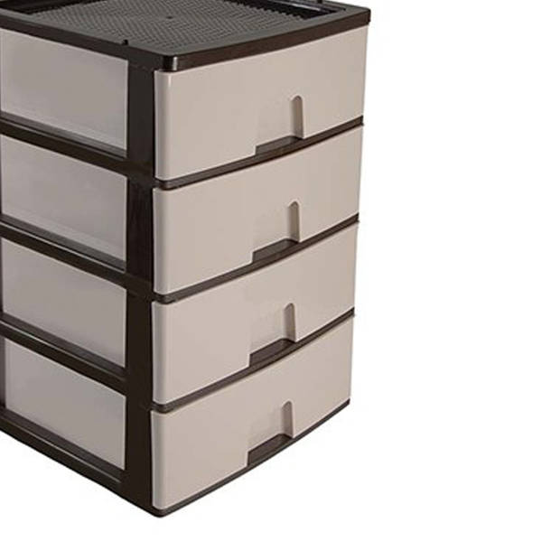 Hega Hogar Ladeblokje/bureau organizer 4x lade - bruin/beige - L38 x B38 x H58 cm - kunststof - Ladeblok