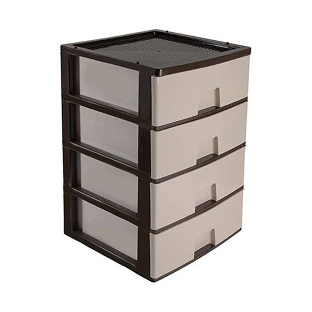 Hega Hogar Ladeblokje/bureau organizer 4x lade - bruin/beige - L38 x B38 x H58 cm - kunststof - Ladeblok