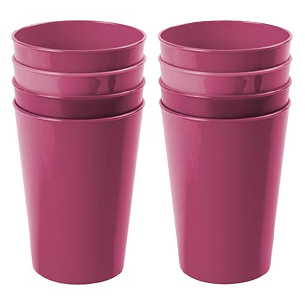 Hega Hogar Onbreekbare drinkglazen - 8x stuks - kunststof - fuchsia roze - 300 ml - camping/kinderen - Drinkglazen