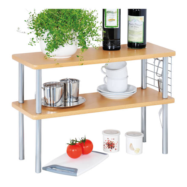 Kesper Keuken aanrecht etagiere - 2 niveaus - hout/metaal - rekje/organizer - 55 x 20 x 38 cm - beige - Keukenhulphouder