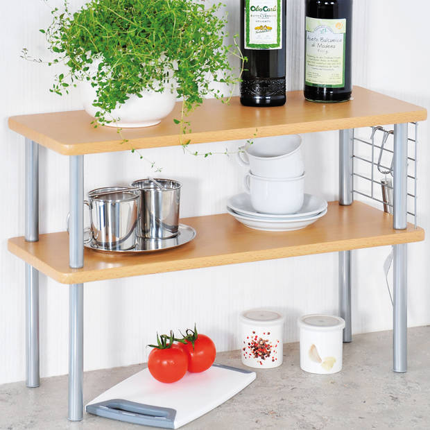 Kesper Keuken aanrecht etagiere - 2 niveaus - hout/metaal - rekje/organizer - 55 x 20 x 38 cm - beige - Keukenhulphouder